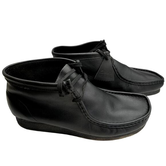 Clarks Wallabee Boot Mens Black Leather Lace Up Crepe Sole Chukka Moc Toe
